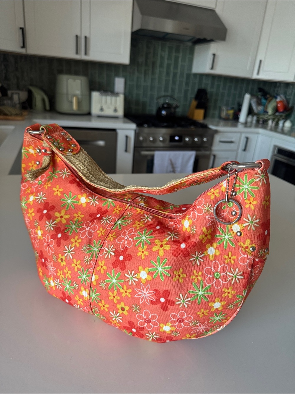 Floral Print Coral Shoulder Bag